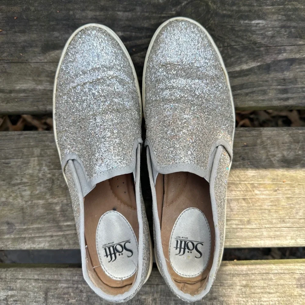 Sofft Somers‎ Silver Glitter Slip On Sneakers Low Top Sparkle Size 9 Fairycore